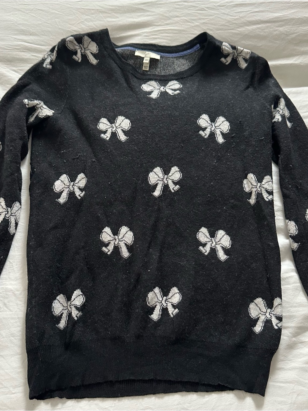 Joie Black Crewneck Sweater with White Bow Motif